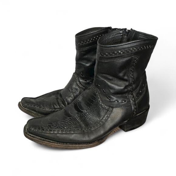 Los Altos Men's Lizard Skin European Western Square Toe Short Boots Size 8 EE - Picture 1 of 9